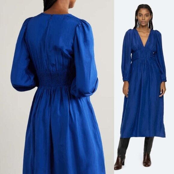 Sea NY Silk Habotai Fabiola Dress Blue Size 0 Midi Dress Boho Feminine Designer - Picture 2 of 11